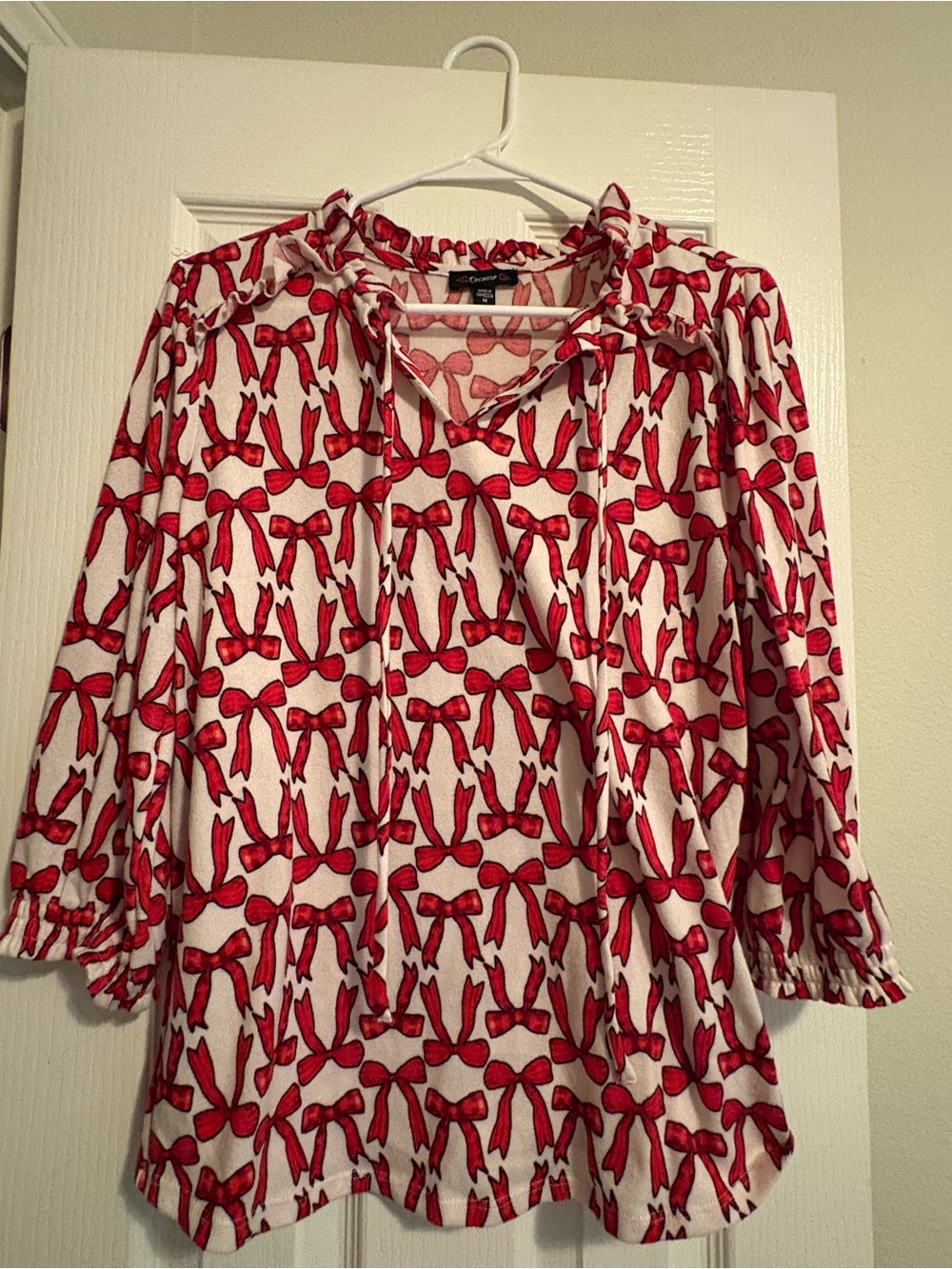 CeCe White Blouse with Red Bow Print